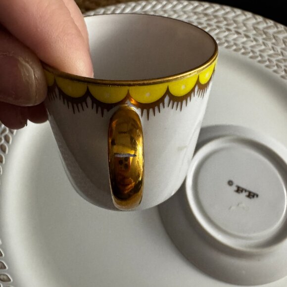 Fitz and Floyd Vintage Antique China Yellow Espresso Size Teacup and Saucer Set - Picture 3 of 5
